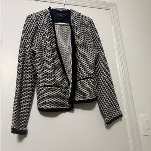 Tahari Navy Blue + White Cardigan